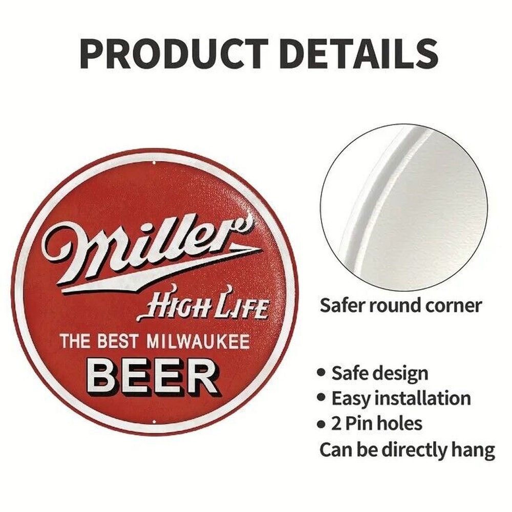 Miller High Life Beer Novelty 12" Round Metal Sign NEW! Home & Garden:Home Décor:Plaques & Signs Style Your Walls
